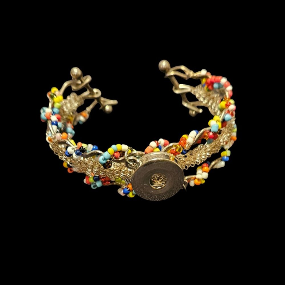 Multi-Color Seed Bead Snap Bracelet - Interchangeable Charm Jewelry